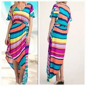 Trina Turk Catch A Wave Asymmetric Maxi Cover Up size Medium Women's Swim Dress